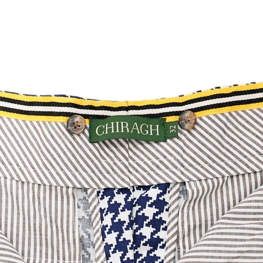 Mens 32 Gurkha Pants Blue White Houndstooth Cotton High Waist Straight Trousers - Picture 2 of 7
